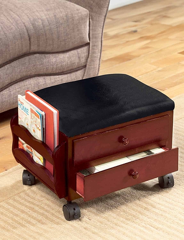 Padded Footstool with Drawer Storage and Lockable Castors