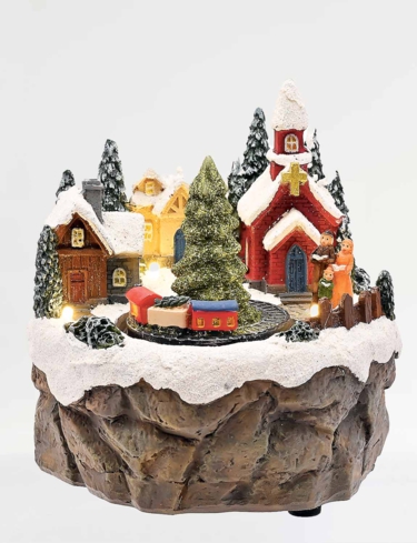 Regal Tidings Light Up Christmas Church Scene With Rotating Train