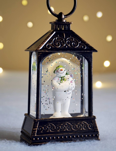 Water Lantern With Snowman Holding Snowdog