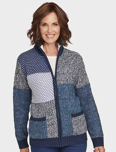 Patchwork Fleece Trim Cardigan