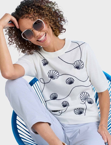 Cornelli Shell Embroidered Short Sleeve Jumper