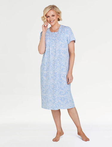Marlon Cotton Jersey Print Nightdress With Picot Trim