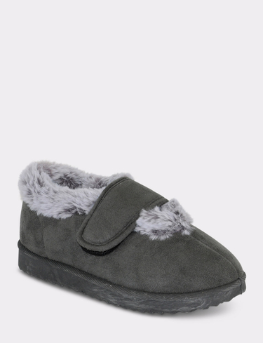 Touch Fasten EE Fit Mock Suede Bootee Slipper
