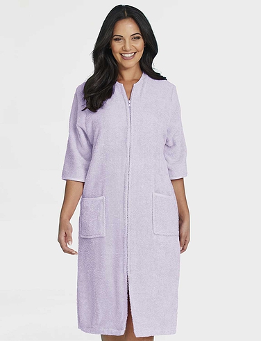 Zip Through Three Quarter Sleeve Dressing Gown