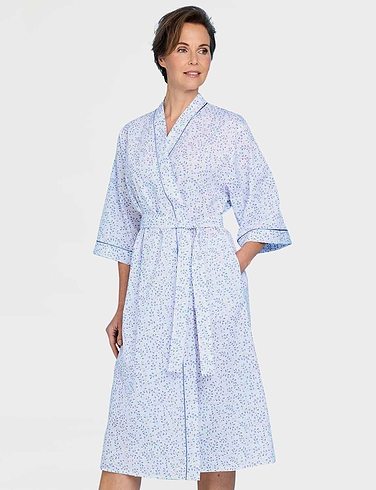 Swirl Leaf Print Wrap Robe