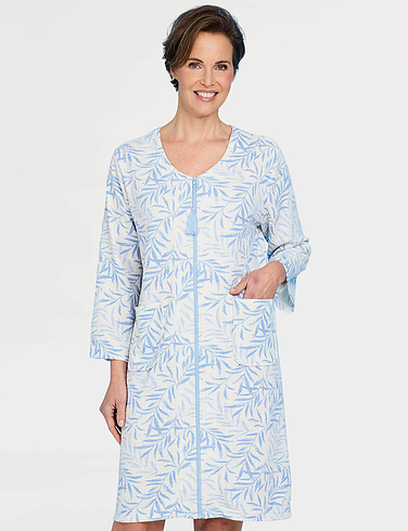 Zip Through Print Waffle Robe