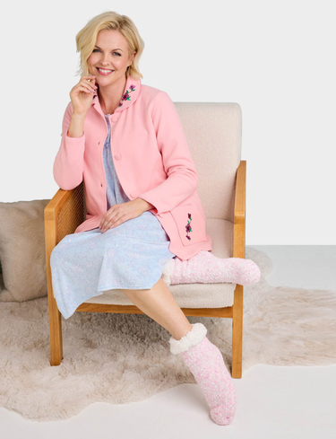 Button Through Embroidered Bed Jacket