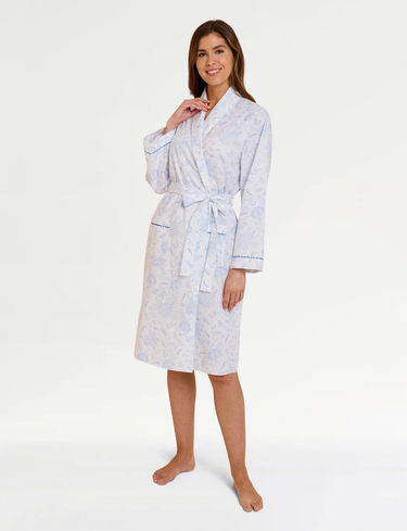 Slub Cotton Woven Print Wrap Robe