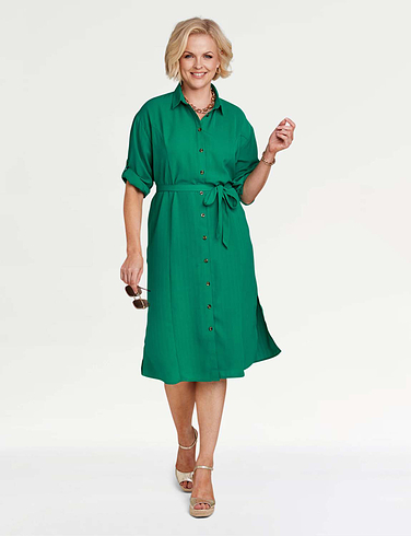 Button Front Roll Sleeve Dress