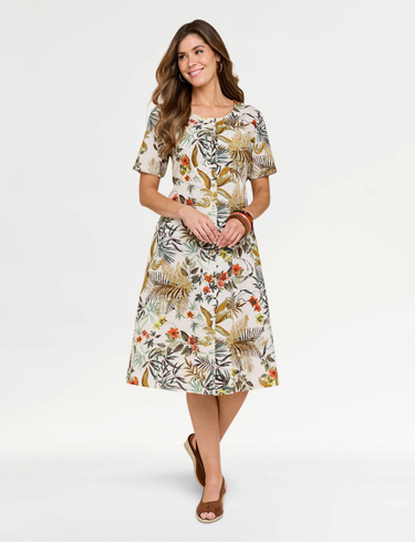 Linen Mix Print Dress