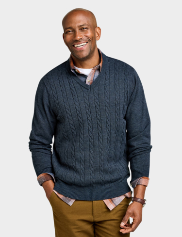 Cashmere Like V Neck Cable Sweater