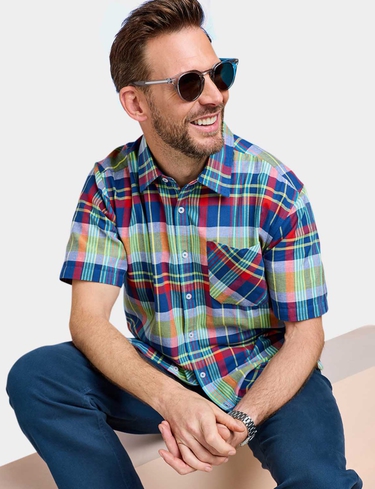 Pegasus Short Sleeve Cotton Check Shirt With Pocket