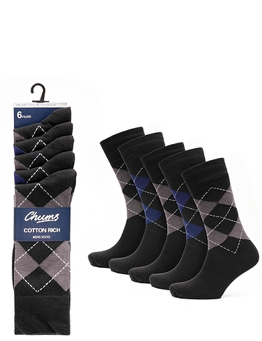 Pack of 6 Soft Grip Argyle Socks