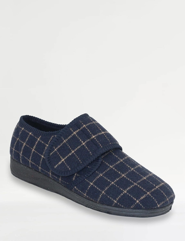 Extra Wide H Fit Touch Fasten Slippers with Outdoor Sole